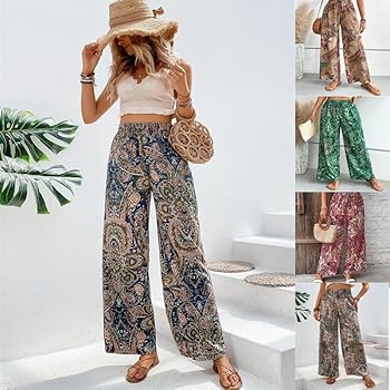 Milanano Flowy Pants, Womens Boho Pant High Waisted Wide Leg